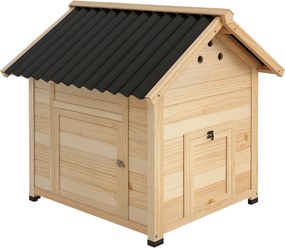 PawHut Fa Kacsa Háza Kacsa Kertész Fenékkel, Kettős Ajtóval, Csirke Kertész Levehető Aljzattal, Lúd Kertész, Csirke Kertész Természetes 78 x 90 x 92 c