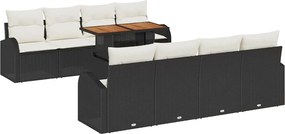 vidaXL Kerti Kanapé Szett tárolóval 9 pcs Fekete Poli rattan