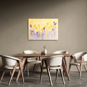 Üveg kép - Lila és sárga virágok (70x50 cm)