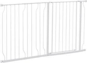 PawHut Ajtóvédő Lépcsővédő 10/20 cm-es Kiterjesztéssel, Fúrás Nélküli Lépcsővédő, 75-145 cm-es Szélességig, Mindkét Oldalon Forgatható, Acél, Fehér |