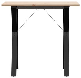 Tömör fenyőfa és acél étkezőasztal Y-vázzal 80x50x75 cm