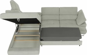 Ülőgarnitúra tárolóhellyel, világosszürke, szövet, balos, BUTON R