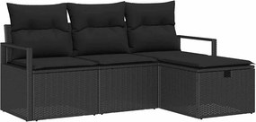 vidaXL Kerti Kanapé Szett párnával tárolóval 4 pcs Fekete Poli rattan
