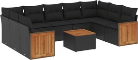 vidaXL 10 részes fekete polyrattan kerti ülőgarnitúra párnákkal