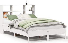 vidaXL fehér tömör fenyőfa könyvespolcos ágy matrac nélkül 120x190 cm