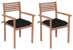 vidaXL 2 db tömör tíkfa kerti szék fekete párnákkal