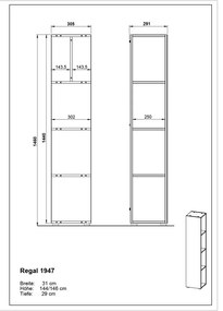 Antracitszürke fürdőszoba szekrény 31x144 cm Vasio – Germania