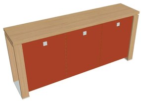 Verno+ alacsony szekrény 200 x 46 x 90 cm, üvegajtó, világos tölgy / narancs