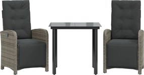 vidaXL 3 részes szürke polyrattan bisztrógarnitúra párnákkal