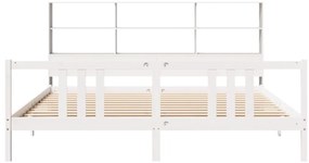 fehér tömör fenyőfa könyvespolcos ágy matrac nélkül 200x200 cm