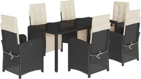 vidaXL 7 részes fekete polyrattan kerti étkezőgarnitúra párnával