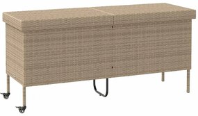 bézs polyrattan kerti tárolóláda kerekekkel 160x55x75 cm