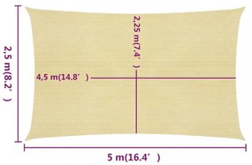 bézs HDPE napvitorla 160 g/m² 2,5 x 5 m