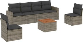 vidaXL 7 részes szürke polyrattan kerti ülőgarnitúra párnákkal