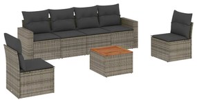 vidaXL 7 részes szürke polyrattan kerti ülőgarnitúra párnákkal