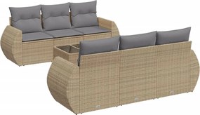 vidaXL 7 részes bézs polyrattan kerti ülőgarnitúra párnákkal