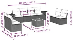 9 részes fekete polyrattan kerti ülőgarnitúra párnákkal