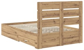 vidaXL Ágykeret fiókkal fejtámlával Artisan tölgy 135 x 190 cm Faanyag