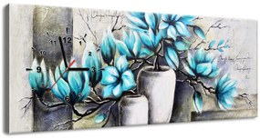 Gario Órás falikép Kék magnóliák vázákban Méret: 100 x 40 cm