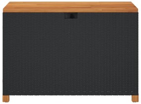 fekete polyrattan és akácfa kerti tárolóláda 110 x 55 x 63 cm