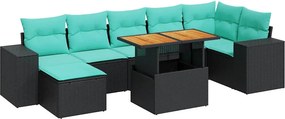 vidaXL 8 részes fekete polyrattan kerti ülőgarnitúra párnákkal