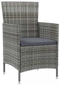 vidaXL 3 részes szürke polyrattan kültéri étkezőszett párnákkal