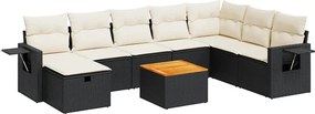 vidaXL 9 részes fekete polyrattan kerti ülőgarnitúra párnákkal