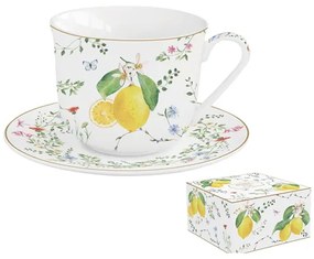 Mediterrán citromos porcelán reggeliző csésze aljjal 370ml Fleurs et Citrons