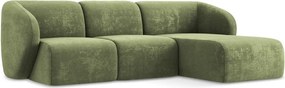 Zöld zsenília sarokkanapé (jobb oldali-heverő résszel) Lani – Makamii