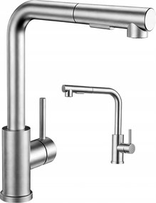 Konyhai Csaptelep Kihúzható Kifolyócső 2 Üzemmód Szálcsiszolt Acél Csaptelep