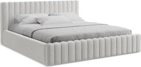 Ezüstszínű kárpitozott ágyneműtartós franciaágy ágyráccsal 180x200 cm Lemi – Makamii