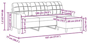 3 személyes fekete bársonykanapé lábtartóval 180 cm