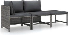 vidaXL 3 részes szürke polyrattan kerti ülőgarnitúra párnákkal