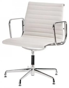 CH1081T alacsony háttámlás konferencia - irodai szék fehér bőr, krómozott lábakkal
