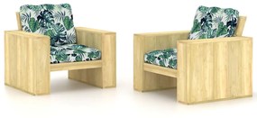 vidaXL 2 db impregnált fenyőfa kerti szék levélmintás párnákkal