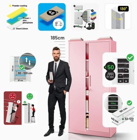 Fémszekrény otthoni irodába JAN, 900 x 1850 x 400 mm, Fresh Style: púderrózsaszín