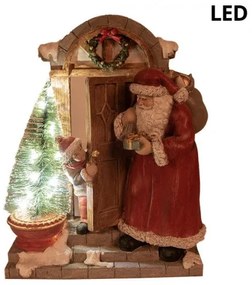 Télapó kisfiú házának ajtajában, LED-es karácsonyi dekorfigura, 18x8x22cm