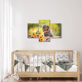 Macska képe ahogy a virágot nézi (90x60 cm)