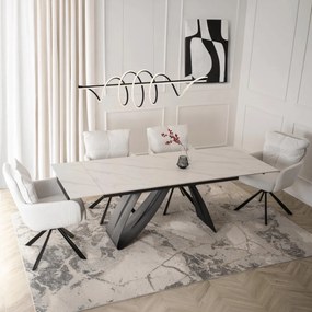 Kihúzható kerámia étkezőasztal 160–220 cm méretben, fehér márvány/fekete színben DEVON