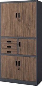 Fém irodai szekrény széffel, antracit, dió, 900x1850x400 mm: FILIP II Eco Design