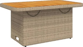 vidaXL bézs polyrattan és akácfa kerti asztal 90 x 55 x 71 cm