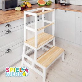 PLAY tanulótorony fenyőfa, 93x56x49cm, fehér/natúr barna Spielwerk