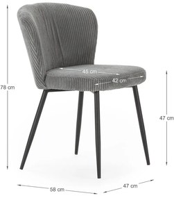 Szürke kordbársony étkezőszék szett 4 db-os Megan – Marckeric