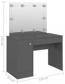 szürke LED-es MDF sminkasztal 110 x 55 x 145 cm