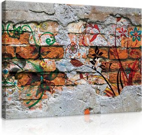 Vászonkép 100x75 Urban-art street-art tégla fal graffiti virágok textúra
