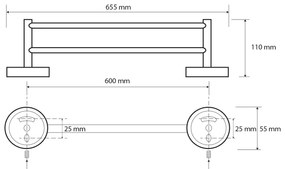 SAPHO XR423 X-Round E dupla törülközőtartó 65 cm,ezüst