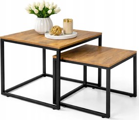 Dohányzóasztalok 2in1 Loft Négyzet alakú 2db-os szett Rusztikus Fém 45x50 40x45