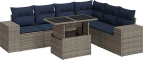 vidaXL 7 részes szürke polyrattan akácfa kerti ülőgarnitúra párnákkal
