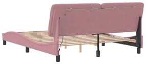 rózsaszín bársony ágykeret LED-ekkel matrac nélkül 160 x 200 cm