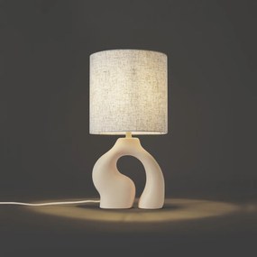 Japandi asztali lámpa bézs színben, vászonernyővel - Dahlia